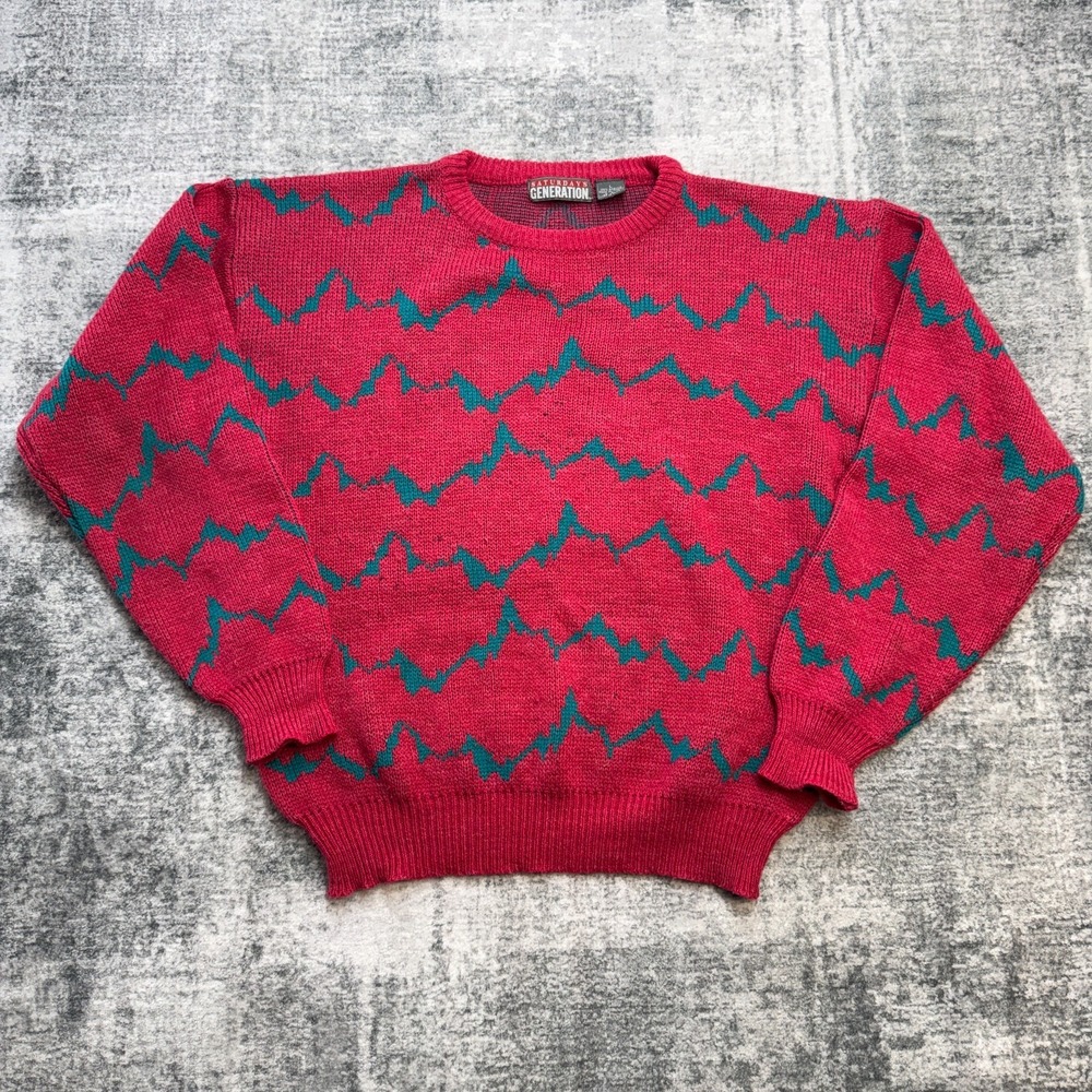 VTG Saturdays Generation Sweater Adult Large Berry Zig Zag Geometric Apres Ski - Picture 2 of 9